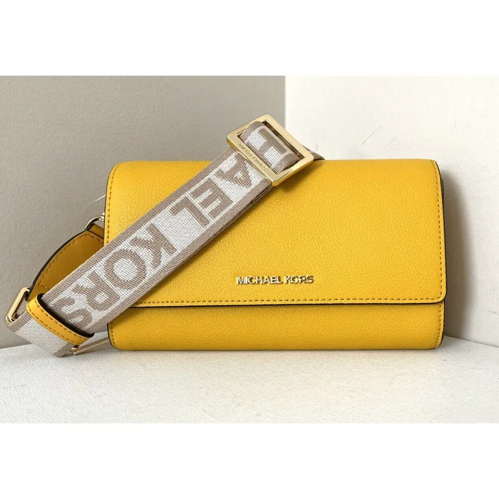 New Michael Kors Jet Set Item Large Wallet Crossbody Leather Jasmine Yellow